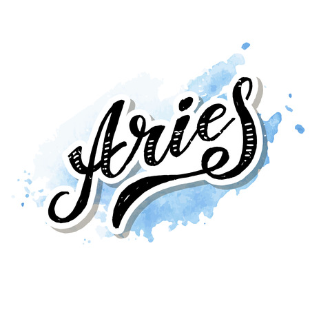 Aries lettering Calligraphy Brush Text horoscope Zodiac sign illustrationのイラスト素材