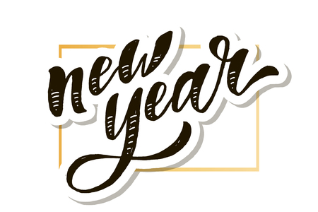 New Year Christmas lettering Calligraphy Brush Text Holiday Sticker Watercolor illustrationのイラスト素材
