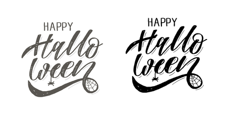 Happy Halloween lettering Calligraphy Brush Text Holiday Vector Sticker Illustration Goldのイラスト素材