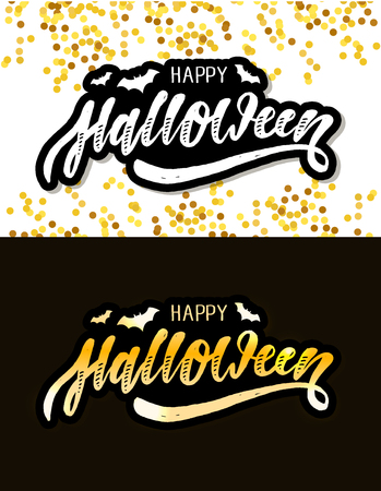 Happy Halloween lettering Calligraphy Brush Text Holiday Vector Sticker Illustration Goldのイラスト素材