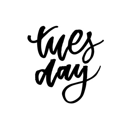 Hello Tuesday words. Quote design. Hand drawn ink lettering. Sticker for social media content. Modern brush calligraphy. Can be used as poster, post card, video blog coverのイラスト素材
