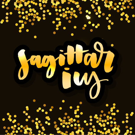 Sagittarius lettering with small stars against dark backgroundのイラスト素材