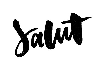 slogan Salut lettering calligraphy text brush black ink fashion franceのイラスト素材