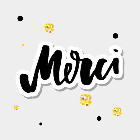 Merci. French word meaning thank you. Custom hand lettering for your design. Can be printed on greeting cards, paper and textile designsのイラスト素材
