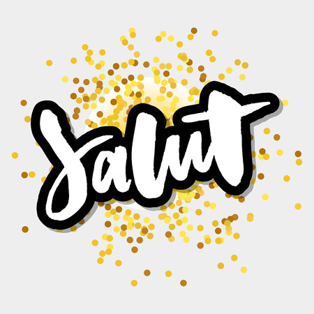 slogan Salut lettering calligraphy text brush black ink fashion franceのイラスト素材