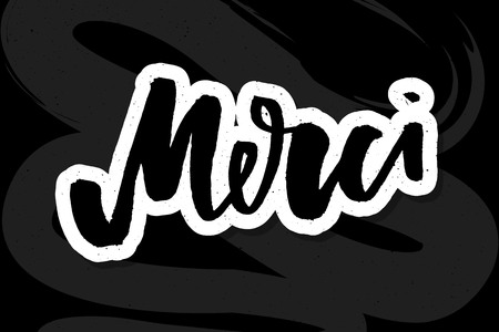 Merci. French word meaning thank you. Custom hand lettering for your design. Can be printed on greeting cards, paper and textile designsのイラスト素材