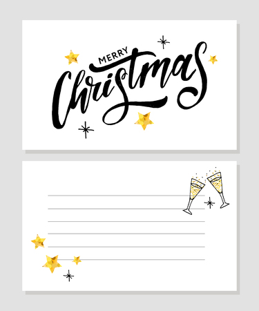 Merry Christmas Calligraphic Inscription Decorated with Golden Starsのイラスト素材