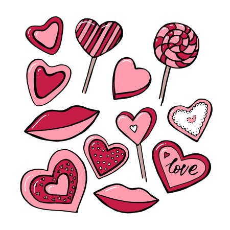 Valentines Day text Balloon-Love. Vector Watercolor set of elements for Valentine's day. Scrapbook design elements. Typography poster, card, label, banner design setのイラスト素材