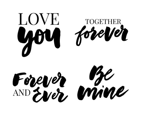 Valentine's Day set of symbols.Calligraphy. Vector illustration. Gray on white background sloganのイラスト素材