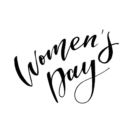 Woman s Day text design with flowers and hearts on square background. Vector illustration. Woman s Day greeting calligraphy design in pink colors. Template for a poster, cards, bannerのイラスト素材