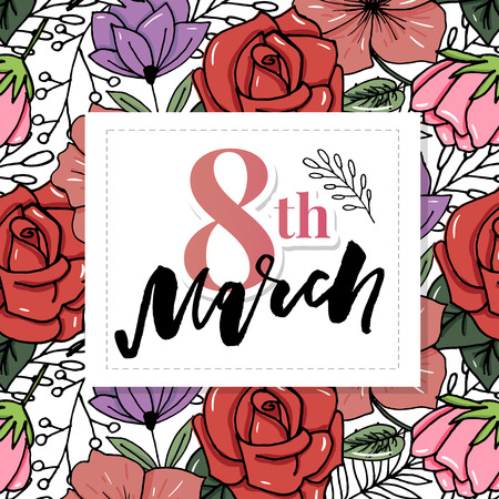 8 March International women's day greeting card. Brush calligraphy greeting. Vector illustrationのイラスト素材