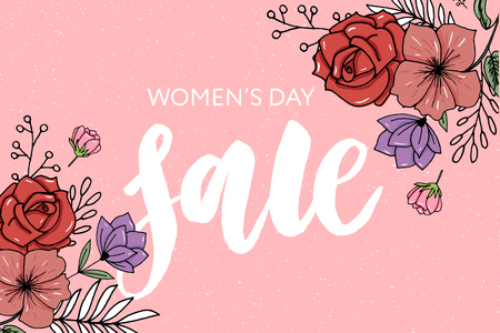 Flowers beautiful floral vector art watercolor sale banner style for 8 March, Mother's Day Women's day.のイラスト素材