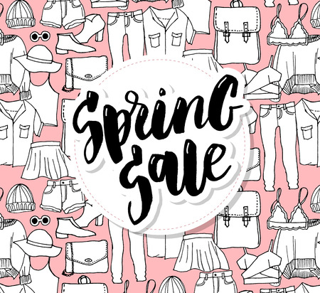 Hand drawn winter knitted clothes set . Vector patternのイラスト素材