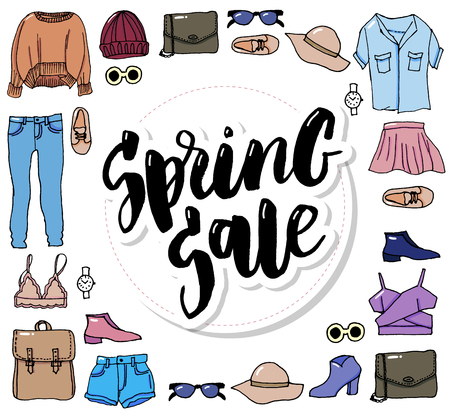 Set clothes icons, thin line style saleのイラスト素材