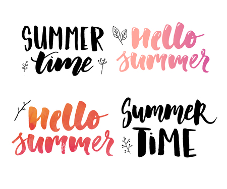 Vector illustration: Brush lettering composition of Summer Vacation slogan Hello summerのイラスト素材