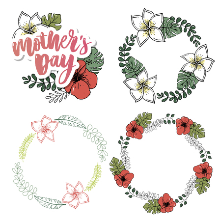 Happy Mothers Day elegant typography pink banner. Calligraphy text and heart in frame on red background for Mother's Day. Best mom ever vectorのイラスト素材