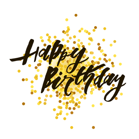Lettering with phrase Happy Birthday. Vector illustration. Gold lettering calligraphy brushのイラスト素材