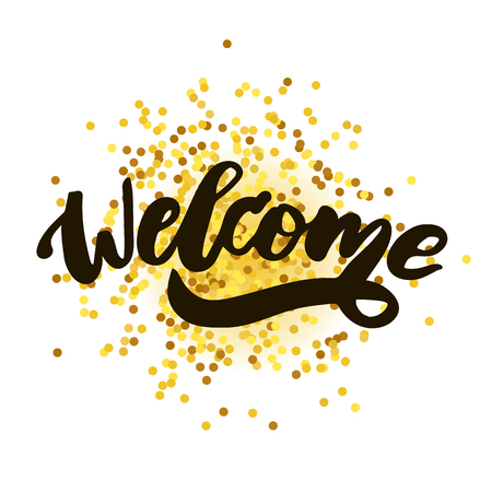 Welcome text lettering calligraphy phrase black white goldのイラスト素材