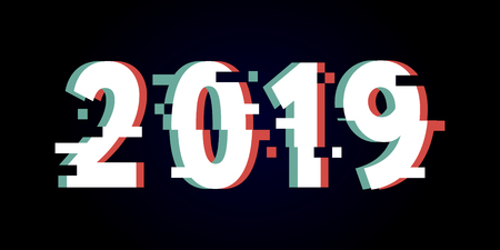 2019 Glitch Vector New Year abstract Holiday Colorful Designのイラスト素材