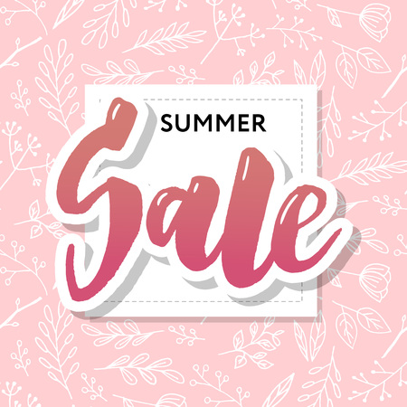 Summer Sale card template. Hand drawn lettering. Calligraphic element for your design. Sales, Holiday banner posterのイラスト素材