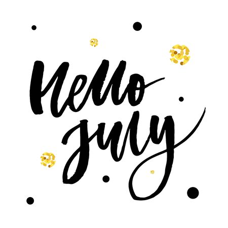 Hello July Phrase Lettering Calligraphy Vector Goldのイラスト素材