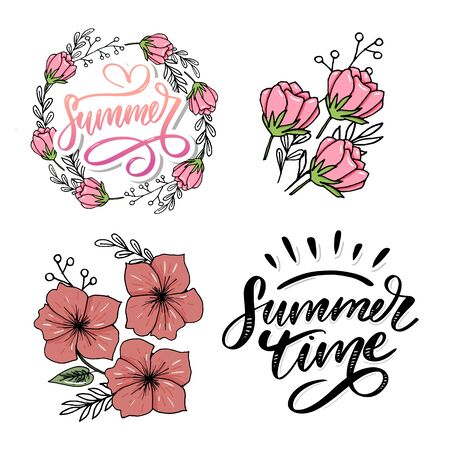 Summer time vector text lettering calligraphy letters black slogan Sales Holiday Flyer Banner Posterのイラスト素材
