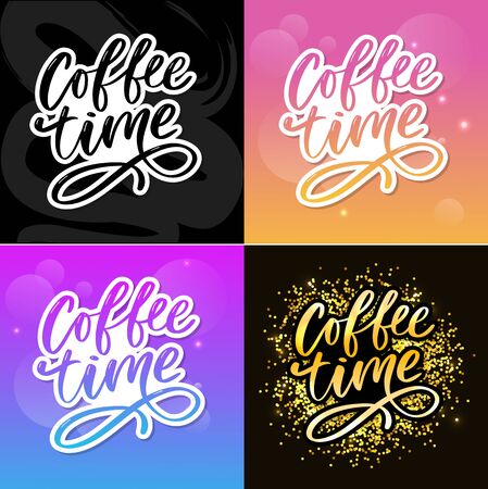 Coffee time card. Hand drawn positive quote. Modern brush calligraphy. Hand drawn lettering background. Ink illustration. Isolated on white background.のイラスト素材
