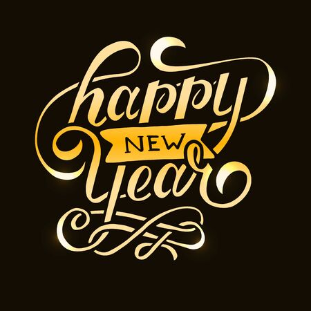 Happy New Year Vector Gradient Phrase Lettering Calligraphy Illustration Sticker Goldのイラスト素材