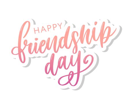 Vector illustration of hand drawn happy friendship day felicitation in fashion style with lettering text sign and color triangleのイラスト素材