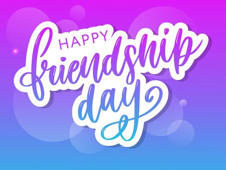 Vector illustration of hand drawn happy friendship day felicitation in fashion style with lettering text sign and color triangleのイラスト素材