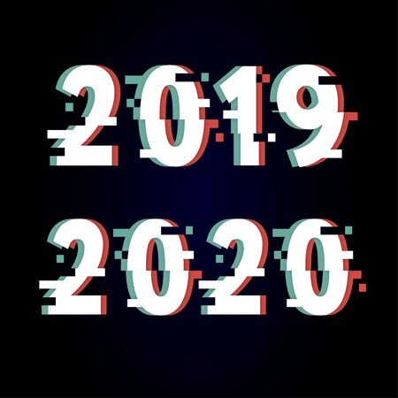 Happy New Year 2020 Text Design glitch, Vector illustrationのイラスト素材