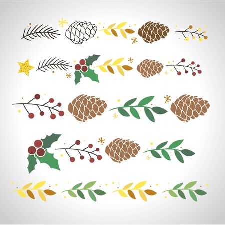 Christmas elements, branches cones berries leavesのイラスト素材