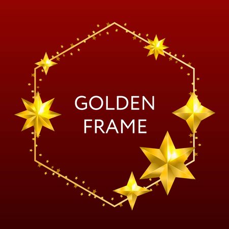 Vector golden frame. Shining rectangle banner. Isolated on black transparent background. Vector illustrationのイラスト素材
