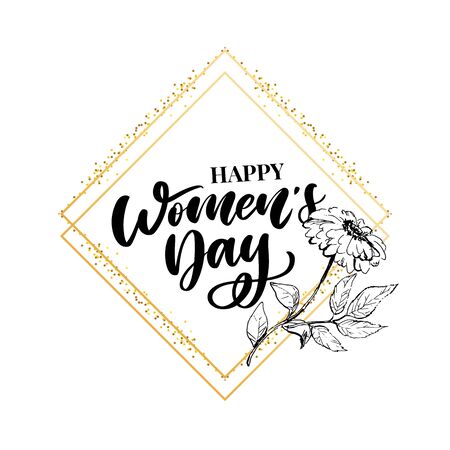 8 march. Happy Woman's Day Vector congratulation card with linear floralのイラスト素材