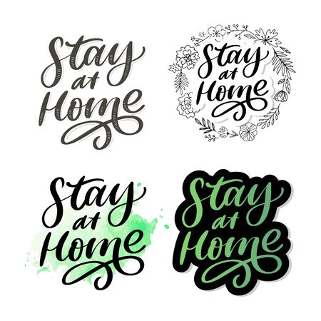 Slogan stay at home safe quarantine pandemic letter text words calligraphy vectorのイラスト素材