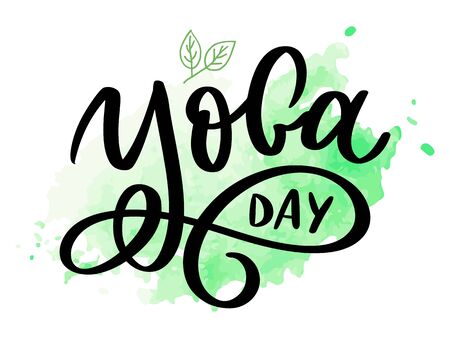 Hand drawn lettering Yoga on white background. Vector design for invitation, greeting card, prints poster, T-shirts, bags. International yoga day. Hand drawn inscription. Yoga typography.のイラスト素材