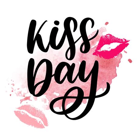 World kissing day. The inscription is written by hand with ink. Beautiful inscription for congratulationsのイラスト素材