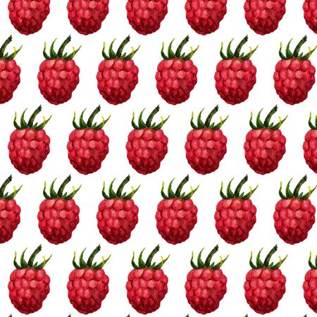 Seamless watercolor pattern with funny raspberries on the white background, aquarelle. illustration. Hand-drawn background. Useful for invitations, scrapbookingの写真素材