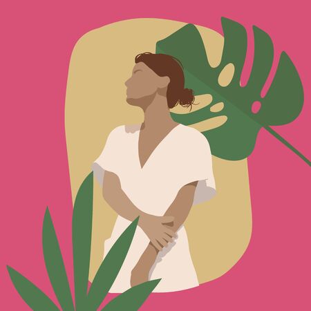 Boho Abstract Wall Art Vectors. Isolated Background Women Illustration. Neutralのイラスト素材