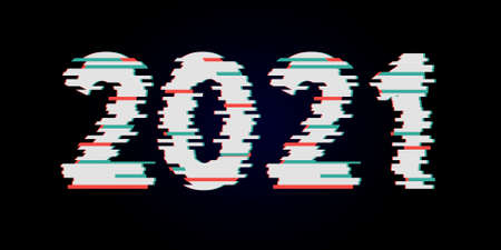 Vector Cyber glitch. 2021 on black background. for t-shirts, t-shirt graphics, typography print, grunge backgroundの素材 [FY310155176143]