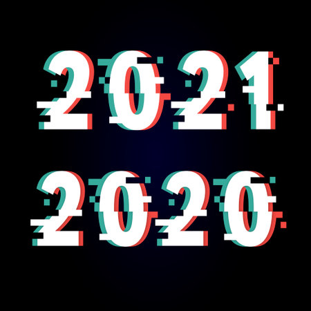 Vector Cyber glitch. 2021 on black background. for t-shirts, t-shirt graphics, typography print, grunge backgroundのイラスト素材