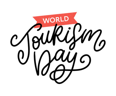 World tourism day hand lettering on white background. Vector illustration for your designのイラスト素材