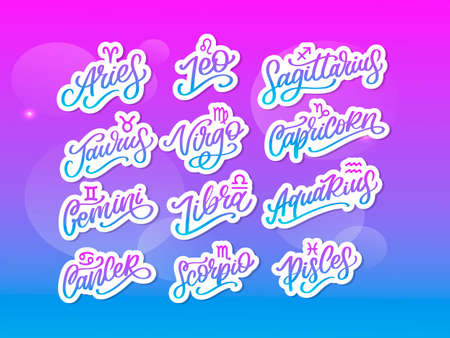 Zodiac lettering Vector Sign. Cartoon astrology text illustration. Horoscope handwritten iconのイラスト素材