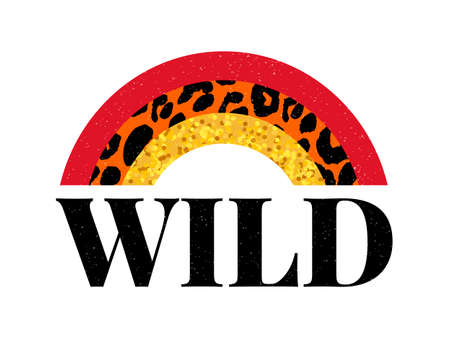 Born to be Wild t-shirt animal fashion print on black background. Pattern with lettering and leopard...