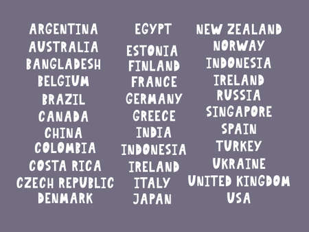 The names of the countries of the world. European countries. Hand lettering.のイラスト素材