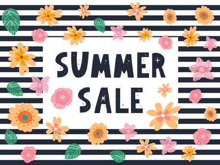 summer sale banner with flowers letter vectorのイラスト素材