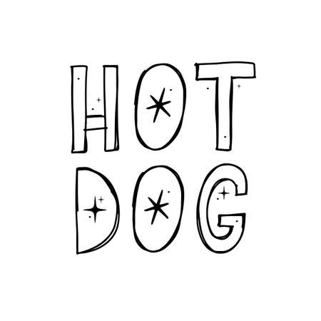Hot dog label. Letter Text Hot dog logo sign. Vector stickerのイラスト素材