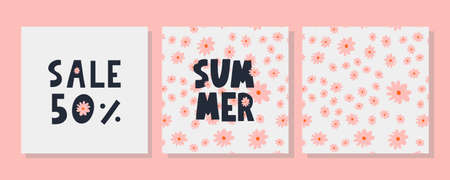 summer sale banner with flowers letter vectorのイラスト素材