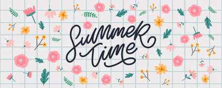 summer sale banner with flowers letterのイラスト素材