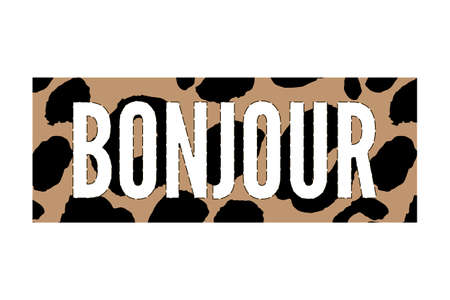 Decorative BONJOUR HELLO slogan Text with Leopard Skin Backgroundのイラスト素材